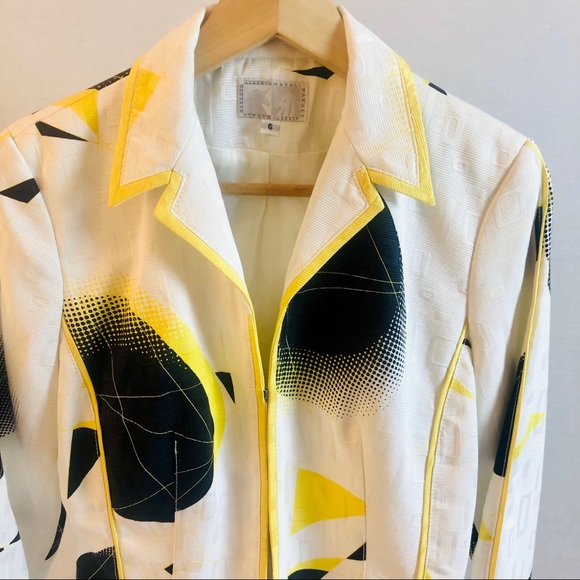 Vintage 90s Alberto Makali Dress and Jacket White Black Yellow Print Size 4 & 6 - Picture 12 of 16